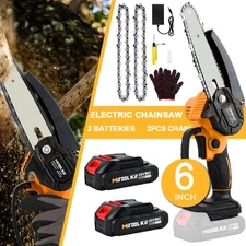 6 inch Electric Mini chainsaw Cordless Handheld Chain Saw 2 Battery +2 Chain