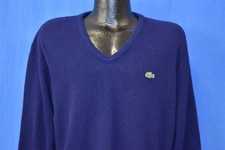 vintage 80s IZOD LACOSTE DARK BLUE V NECK CROCODILE MEN'S SWEATER LARGE L