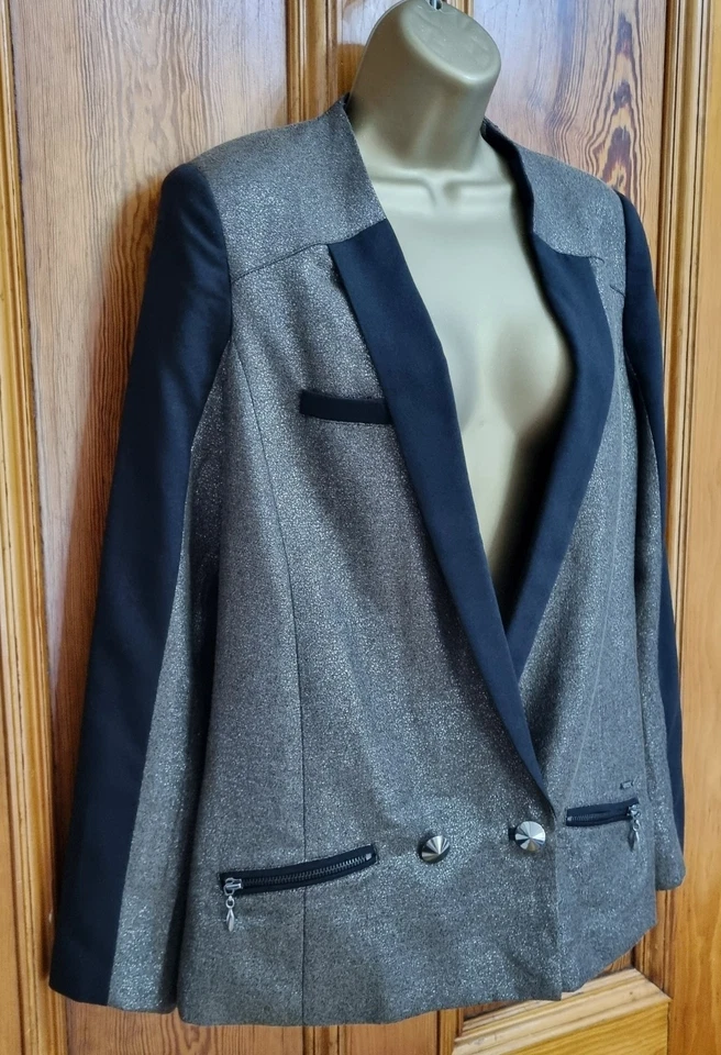 FIRETRAP WOMEN SPARKLING GOLD/BLACK BLAZER - SIZE: M UK (12) - Image 4 of 4