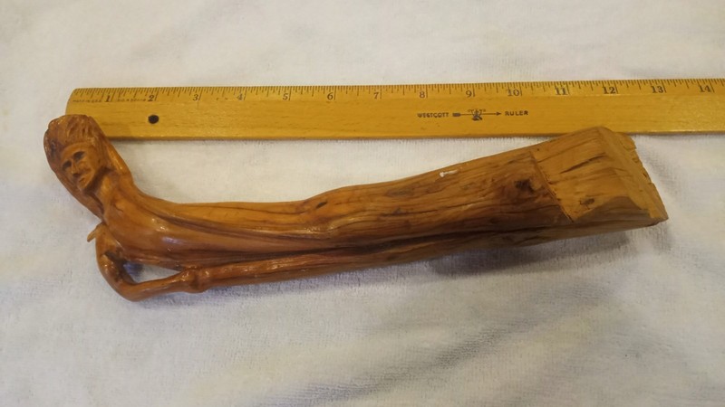 Vintage Hand Carved Wood Face Woman Folk Art 12" Long