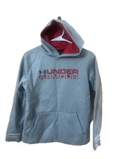 Under Armour Youth Large Hoodie Gray Red Logo Pullover Sweatshirt YLG