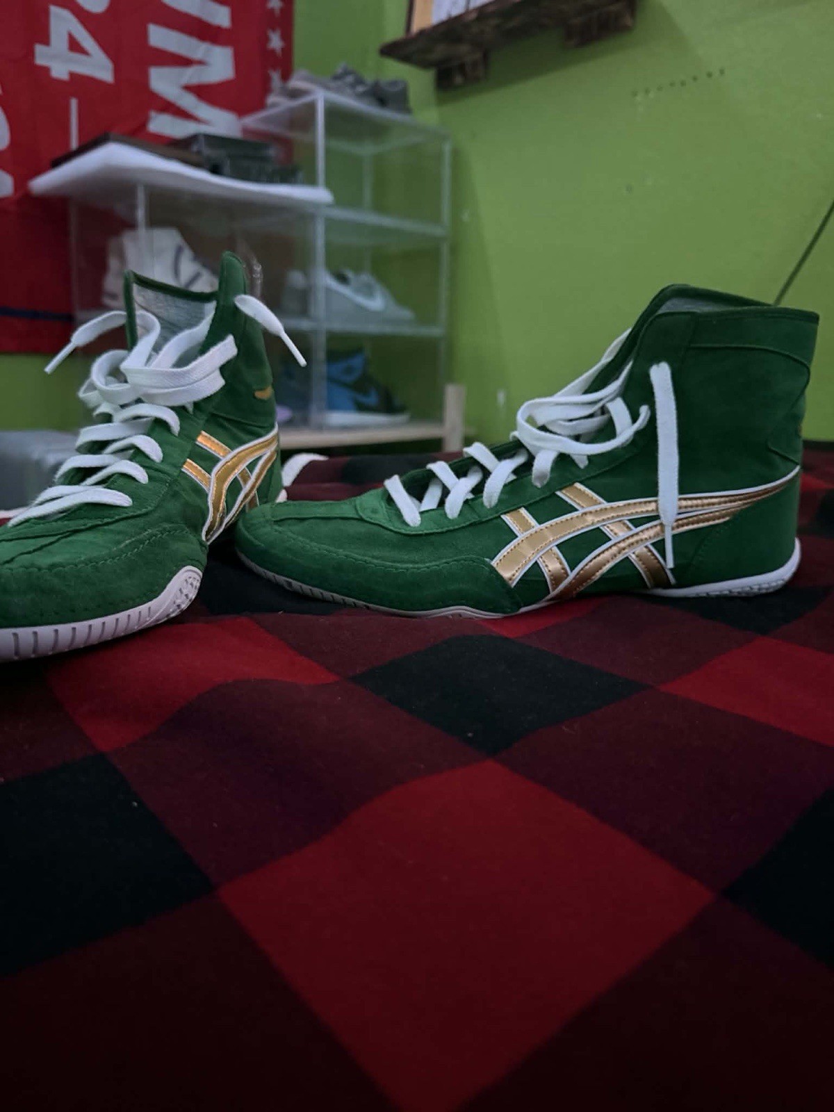 ASICS ExEo Green and Gold Wrestling Shoes thumbnail 3