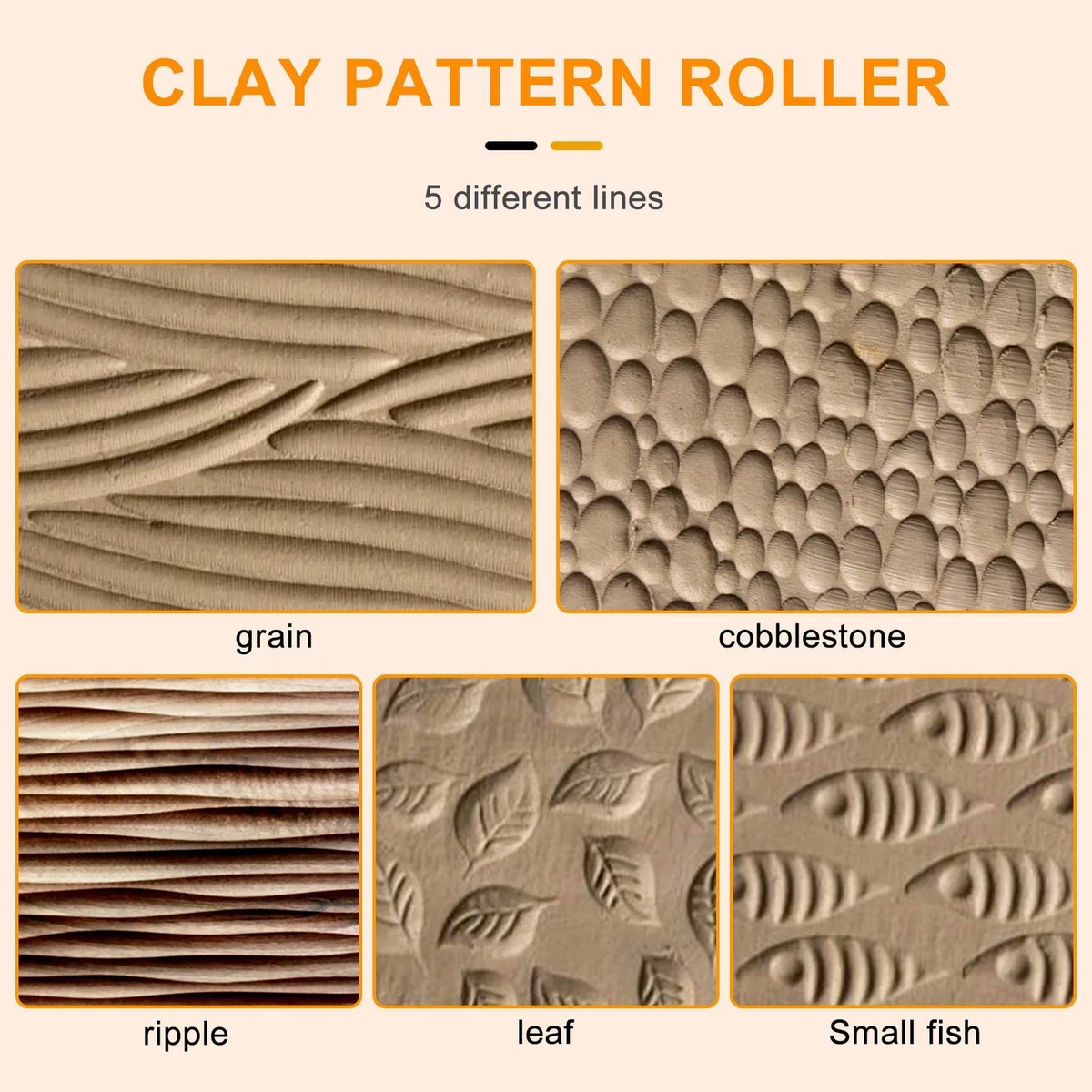 5PCS Pottery Tools Wood Hand Rollers for Clay Clay Stamp Clay Pattern3569