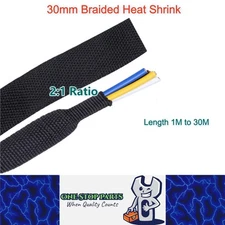 30mm 2:1 Heat Shrink Braided Sleeve Tubing Cable Harness Protection Black 1-30M