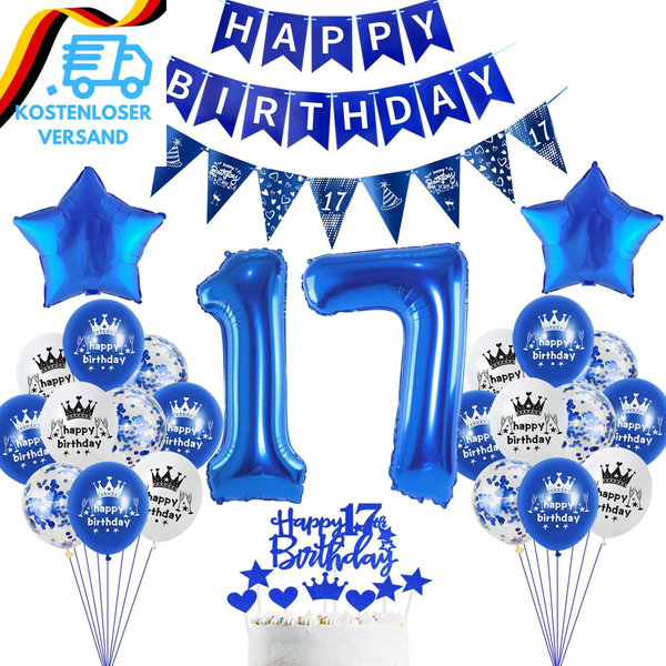 Deko 17. Geburtstag Dekoration,Blau Tortendeko Geburtstag 17 Jahre Junge Party D-image