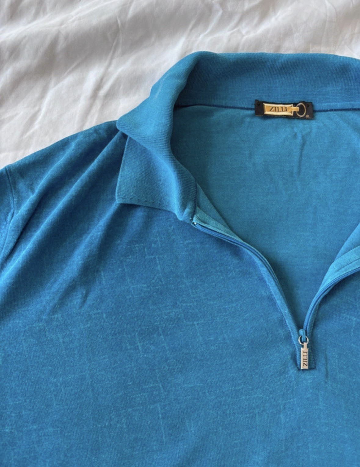 Zilli Maglione Uomo Polo Blu in Maglia Colletto Zip 1/4 Manica Corta L
