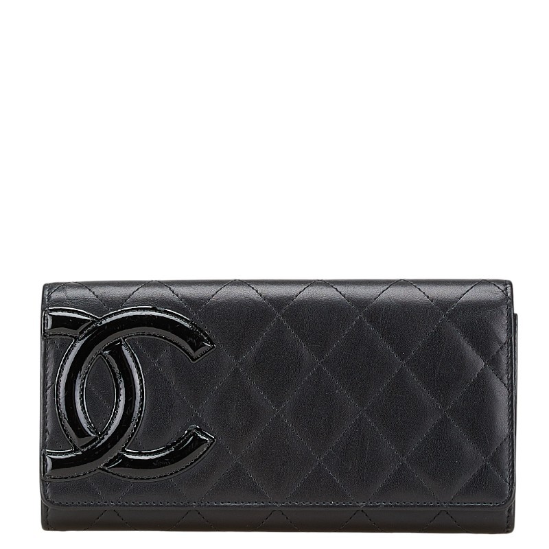 CHANEL Matelasse Cambon Long Wallet Black Lambskin with Enamel CC Logo Women