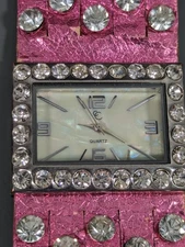Charming Charlie Crystal Accent Rectangle Silver Tone Case Wide Band Watch