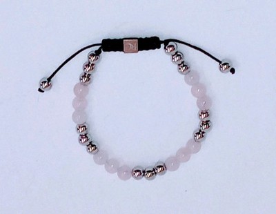 Rustic Cuff Bracelet Pink Quartz Silver Beaded Joan Slider Adjustable Wrist Size
