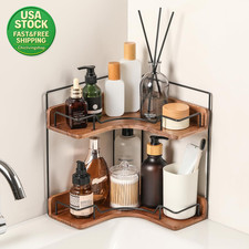 2-Tier Wooden Corner Shelf Bathroom Vanity Countertop Organizer Makeup Storage