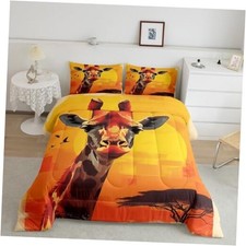 Giraffe Bedding Set for Kids Boys Girls Animal Comforter Twin Yellow Brown