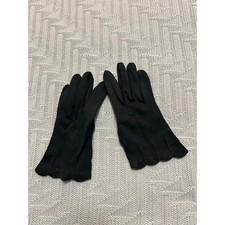 Vintage black satin cotton embroidered wrist length gloves