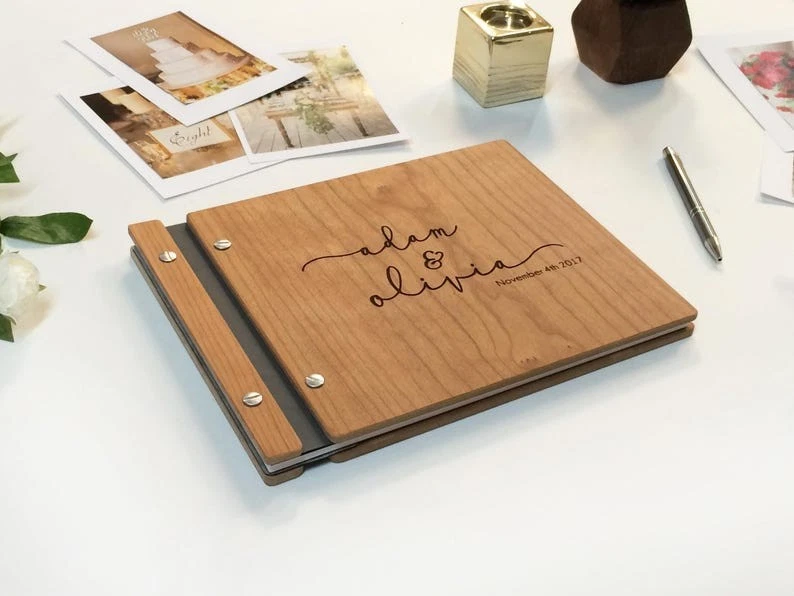 Signature Personalized Wooden Wedding Guest Book Engagement Gift Photo Album - image 2 of 4