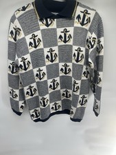 vintage Alfred Dunner women's collared sweater nautical checkerboard pattern Mp