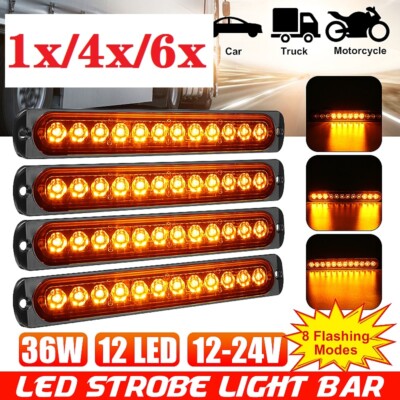 2x 12 Led Strobe Light Bar Amber Truck Hazard Beacon Flash Warn Emergency Lamp 2x 12 Led Strobe Light Bar Amber Truck Hazard Beacon Flash Warn Emergency Lamp