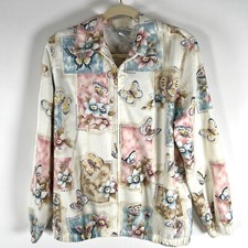 Women's Vintage 90s Cream Cottagecore Floral Patchwork Zip Up Bomber Jacket / 8