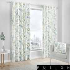 Image of Fusion Fernworthy 100% Cotton Floral Leaf Eyelet Fully Lined Curtains Pair Green