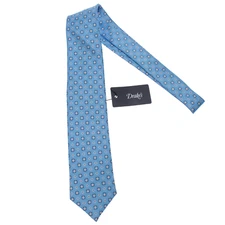 Drake's NWT Neck Tie in Blue with White/Orange/Black Geometric Pattern 100% Silk