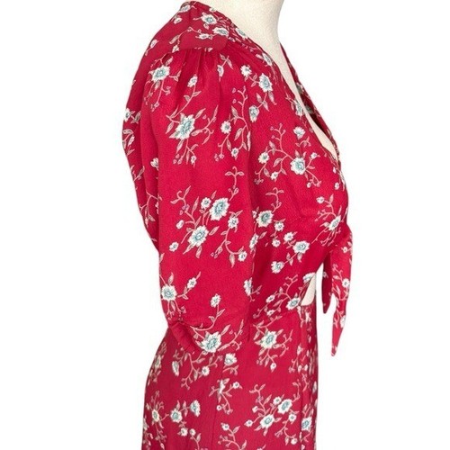 Reformation Grace Floral Cut Out Mini Dress in Red Viscose 2 - Picture 7 of 11