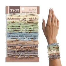 25 PCS Boho Hair Ties, Light Color Bracelets Hair Ties for Thick Light color02