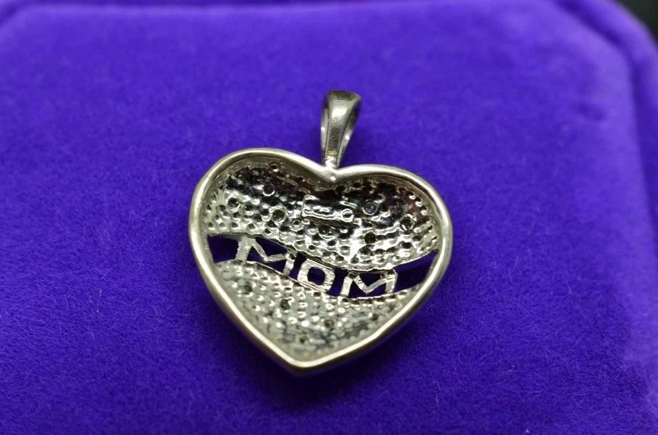 Посеребренный сердце с «МАМА» подвеска подвеска с бриллиантами 0,12 tcw - Изображение 3 из 3