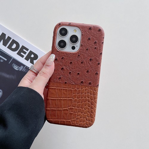 Elegant Ostrich Noble Crocodile Splice Phone Case For iPhone 16 15 Pro Max Cover - Picture 12 of 30