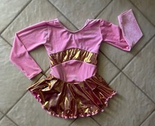 NEW Girls PINK VELVET Gold Shiny METALLIC Competition FIGURE ICE SKATING DRESS