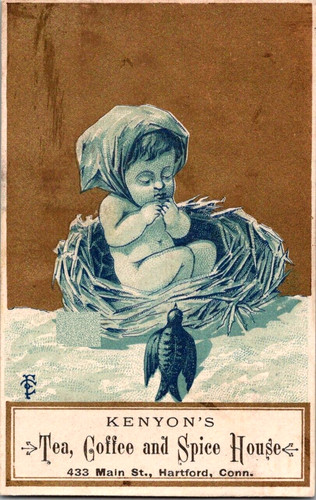 Kennyon's Tea Coffee & Spice House HARTFORD CT Baby in Nest Victorian Trade Card