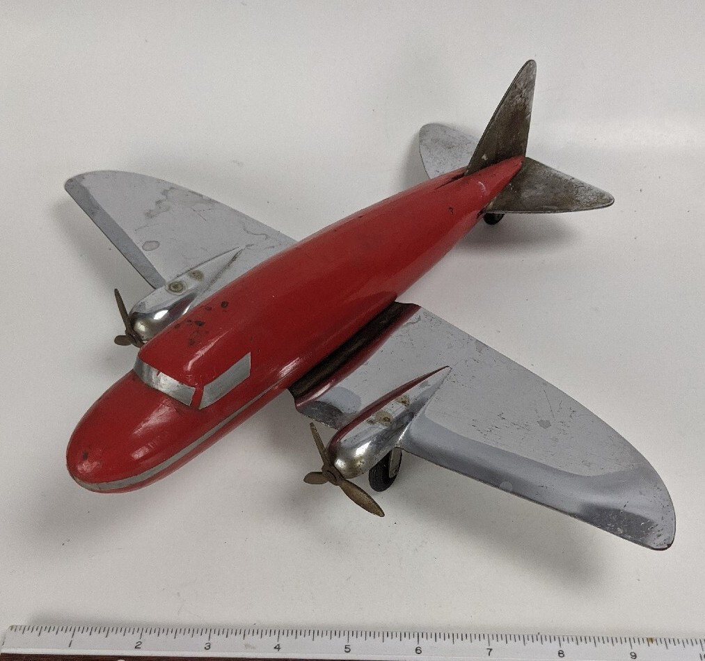 1930's Or Retro Metal Prop Airplane Plane Large Cast Metal Red Silver