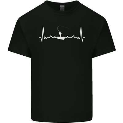 Fischen Boot Puls Ekg Fischer Herz Beat Herren Baumwolle T-Shirt