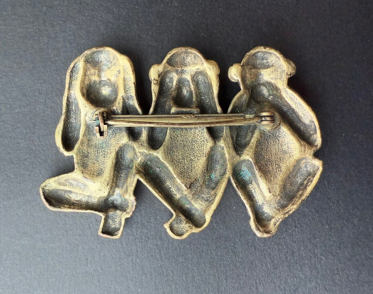 Vintage Three Wise Monkeys Speak See Hear No Evil Solid Brass