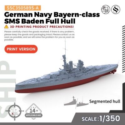 SSMODEL 1/350 Military Model Kit German Navy Bayern-class SMS Baden FULL HULL