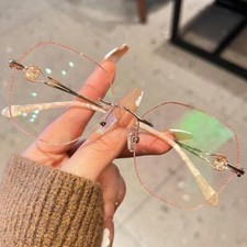 Metal Anti Blue Light Reading Glasses Women Oversize Rimless Fashion Glasses