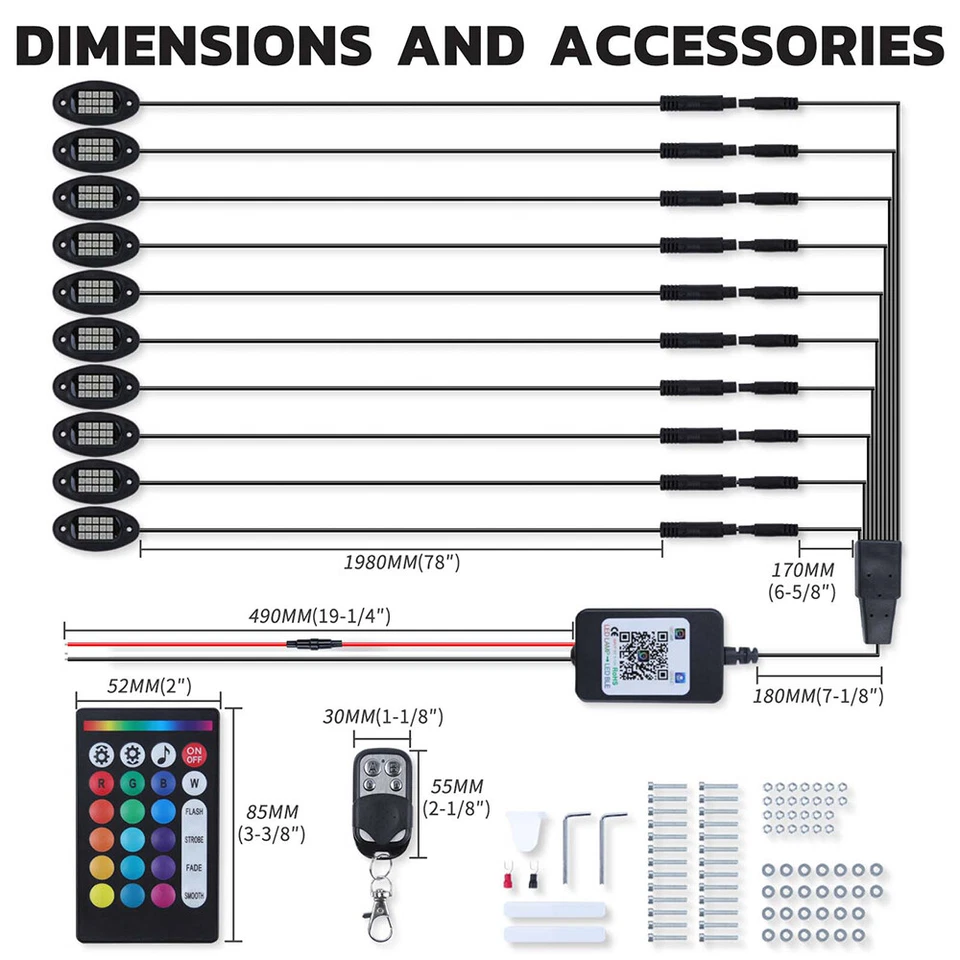 Kit de luces de roca LED UTV ATV 10 cápsulas 150 RGB Bluetooth control remoto para Kawasaki Teryx Foto 2 de 4