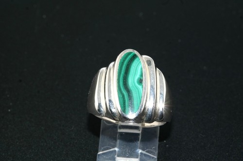 Vtg Mexico 925 Malachite Sterling Silver Corrugated Ring Gents Sz 9