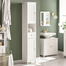 Tall Narrow Bathroom Storage Cabinet with Adjustable Shelves and Drawers, White