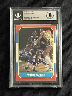 HOF ROBERT PARISH 1986-87 FLEER SIGNED AUTOGRAPHED CARD BECKETT BAS AUTHENTIC