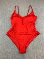 H M Spicy Red Classic 1 Pc Swimsuit Womens size 12 Silky Smooth High Cut Beach
