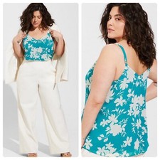 TORRID Sophie Teal Leaf Chiffon Double Layer Swing Cami Top Plus Size 6 6X NEW