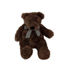 Vintage Brown Teddy Bear Plush 16" Stuffed Animal Toy Gingham Bow Korea by Sesil