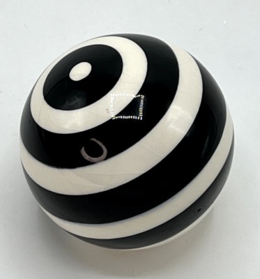 Vtg Black & White Stripe Ceramic OP ART Sphere Paper Weight Object, MOD Optical