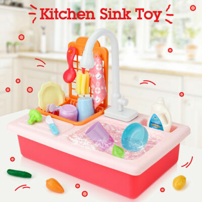Kitchen Sink Toys Electric Dishwasher Toy Plastic Food Fruit With Running Water 