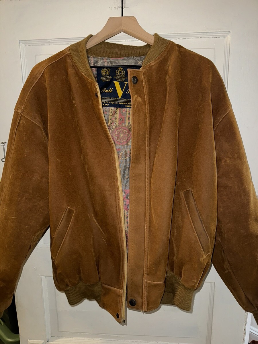 Vintage 1960s Full Stop V Suede Italian Bomber Jacket Size Large