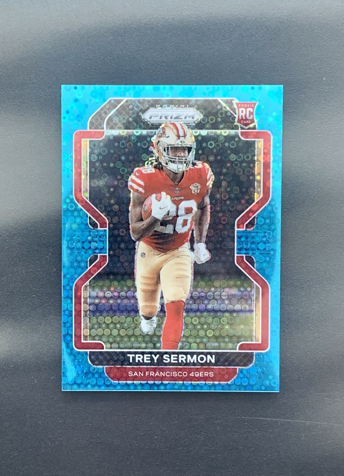 2021 Panini Prizm Trey Sermon Rookie No Huddle Blue Disco Prizm /79 RC 49ers