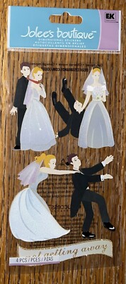 RARE Jolees Not Getting Away (joking) WEDDING Bride Groom 3D Scrapbook Stickers