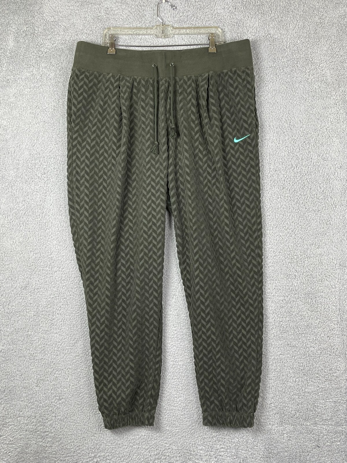 Nike joggers women XXL terry green high rise drawstring textured tapered leg-image