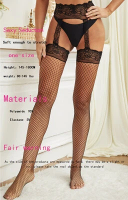 Fishnet Women Thigh High Stockings Lace Suspender Garter Belts Pantyhose Tights