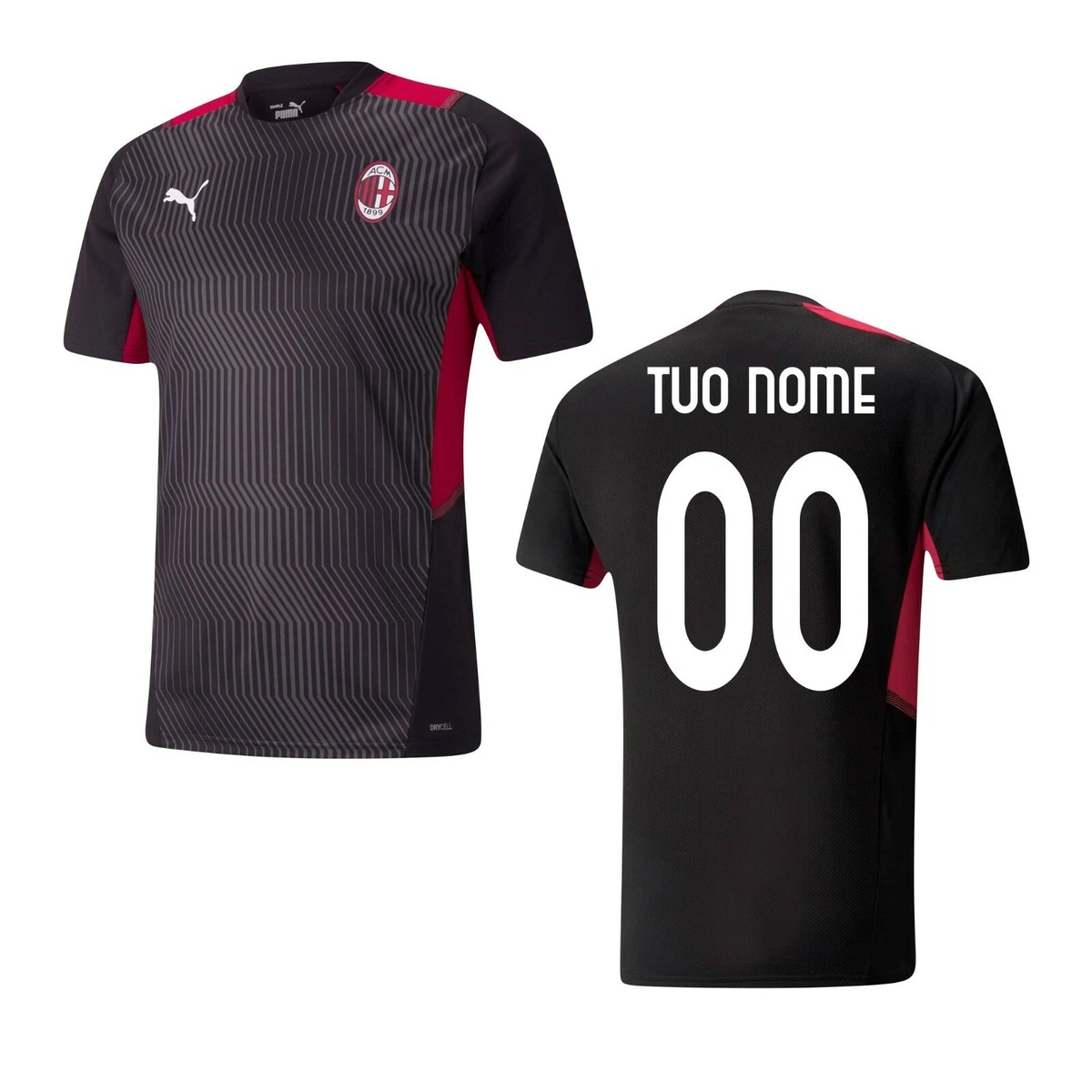 MAGLIA ALLENAMENTO NERA BAMBINO AC MILAN 21 22 PERSONALIZZATA