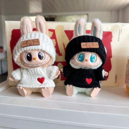 for Labubu Clothes Set - Bear Label Hat & Love Sweater - Cute Outfit -17cm