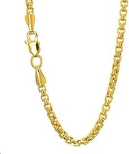 14k Yellow Gold 3.4mm Round Box Chain Necklace 18" 20" 22"24" Lobster Claw Clasp